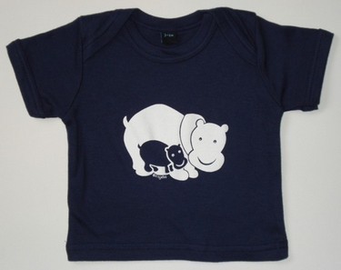 baby t-shirt kleur navy met nijlpaard (maat 3-6 maanden)