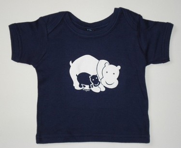baby t-shirt kleur navy met nijlpaard (maat 6-12 maanden)